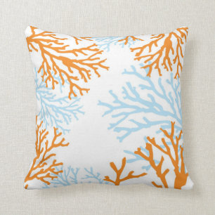 Almohada coralina anaranjada y azul