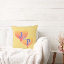 Almohada Corazón Atardecer Monograma Amarillo Azul