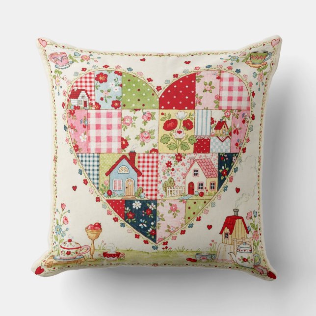 Almohada Corazón de Parche Cuadrado Estilo Campest (Anverso)