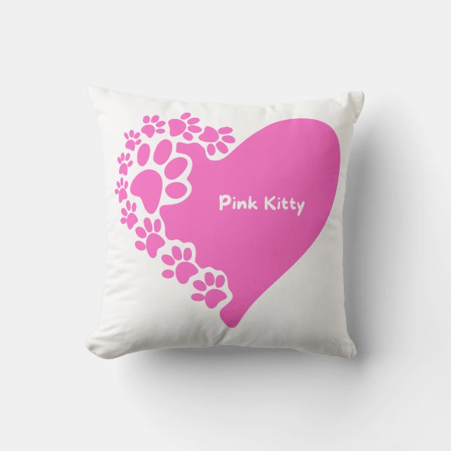 Almohada corazón de patas de gatito rosa para muje (Anverso)