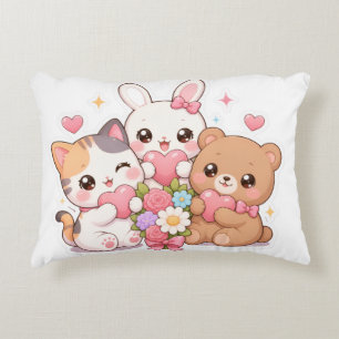 Almohada Corazones y Flores Amigos Animales Kawaii