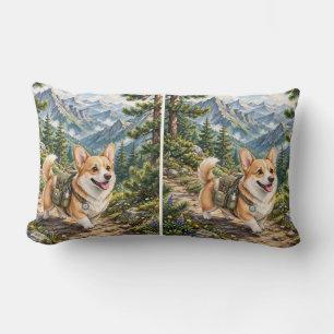 Almohada Corgi Hiking en Montañas Acuarela