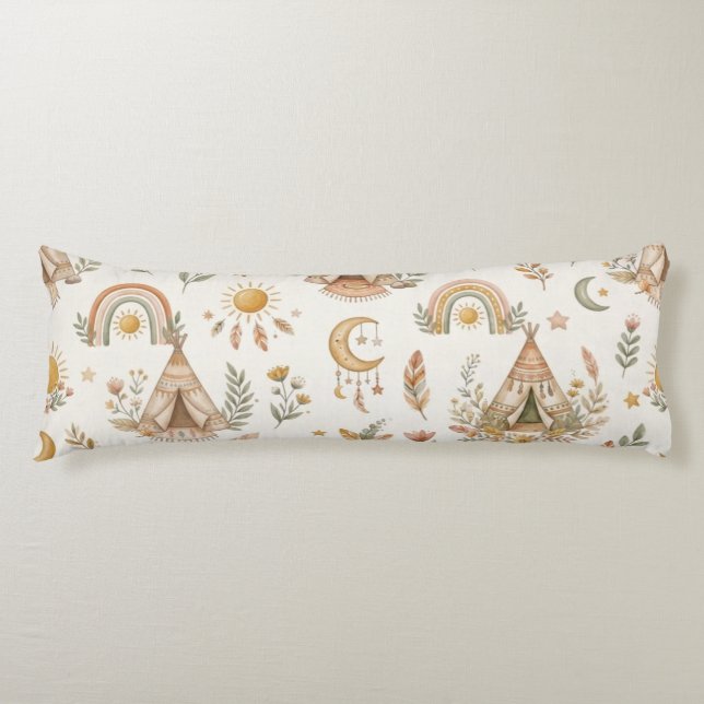 Almohada corporal arcoíris pastel acuarela boho (Anverso)