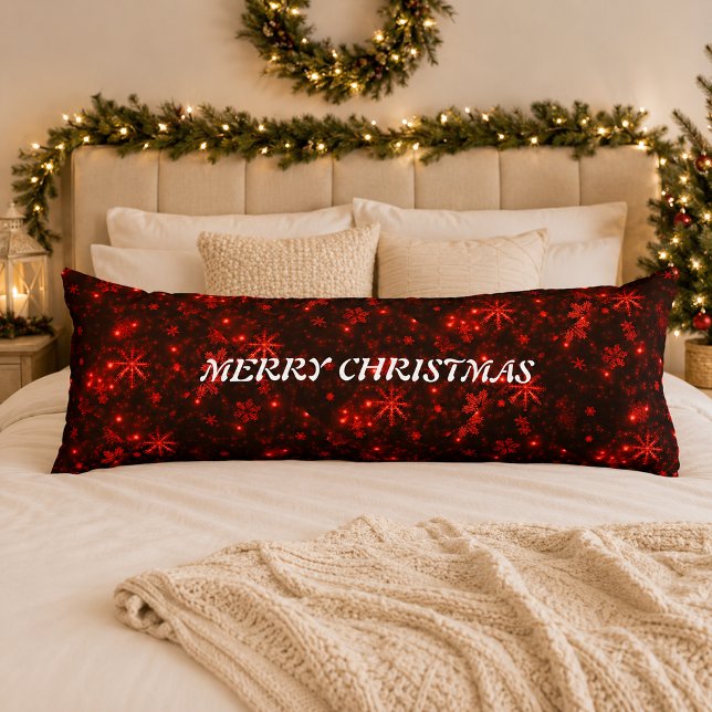 Almohada corporal con copos de nieve blancos sobre (White Snowflakes Deep Red Background Body Pillow)