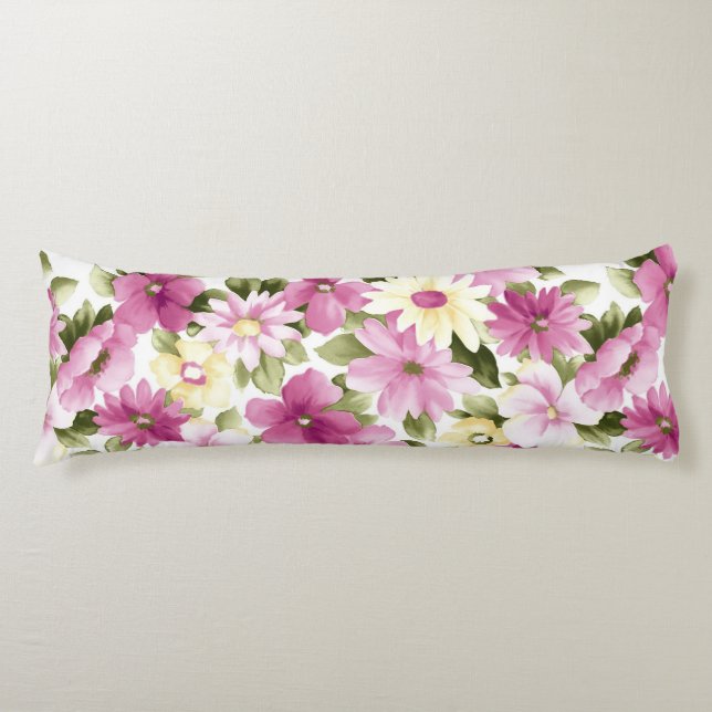 Almohada corporal con estampado de flores rosas y  (Anverso)