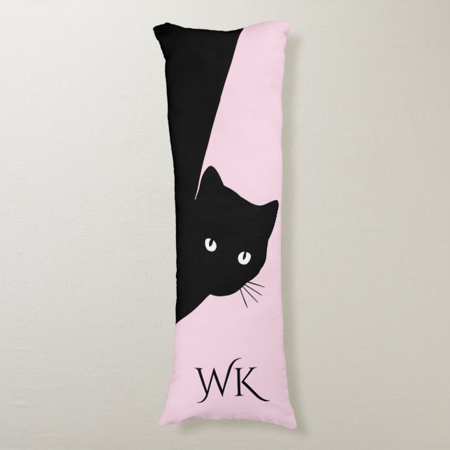 Almohada corporal con monograma de gato negro astu (Frente vertical)