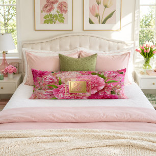Almohada corporal con monograma floral rosa y verd