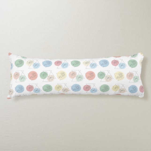 Almohada corporal de arte lineal floral geométrico (Anverso)