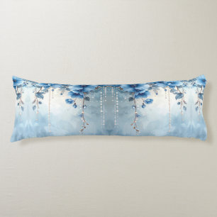 Almohada corporal de flores azules y perlas