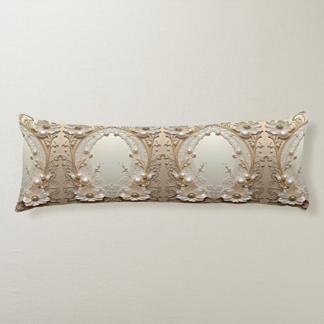 Almohada corporal de flores blancas modernas perla (Anverso)