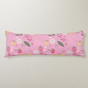 Almohada corporal de fresa rosa y floral