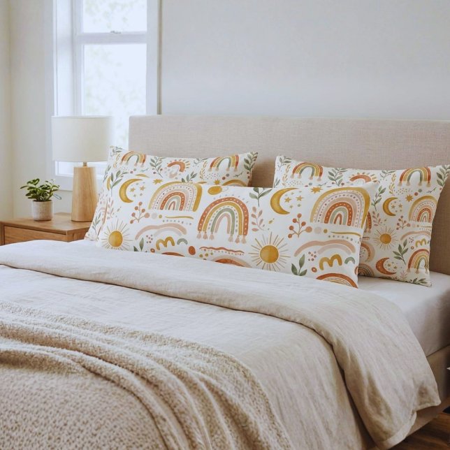 Almohada corporal de vivero botánico arcoíris boho (Shop premium boho rainbow body pillows for ultimate bedroom comfort)