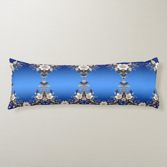 Almohada corporal floral azul blanca (Anverso)