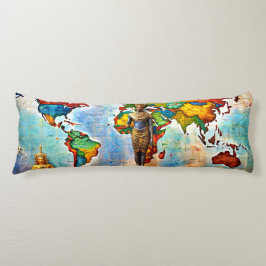 Almohada corporal mapa mundial pintura acuarela