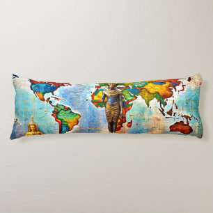 Almohada corporal mapa mundial pintura acuarela