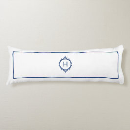 Almohada corporal monogramada azul y blanca
