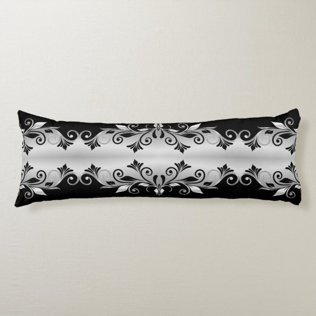 Almohada corporal - Negro y plata florecientes (Anverso)
