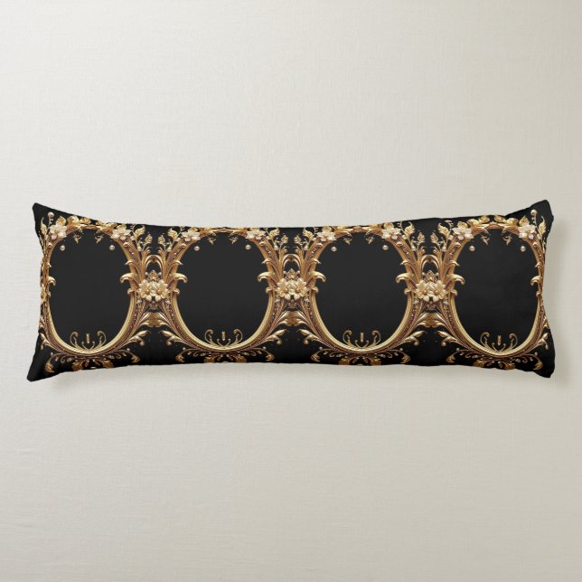 Almohada corporal ornamental floral dorada (Anverso)