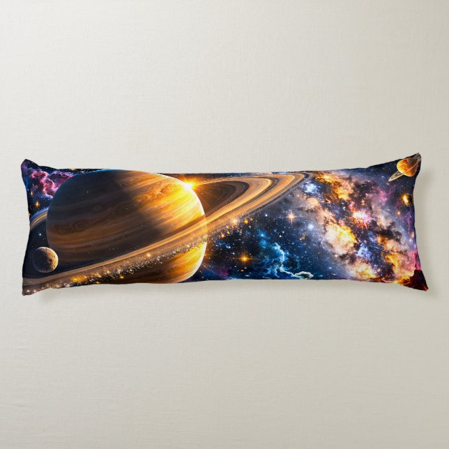 Almohada corporal premium de Saturno y nebulosa (Reverso)