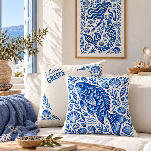 Almohada costera de pez azul griego