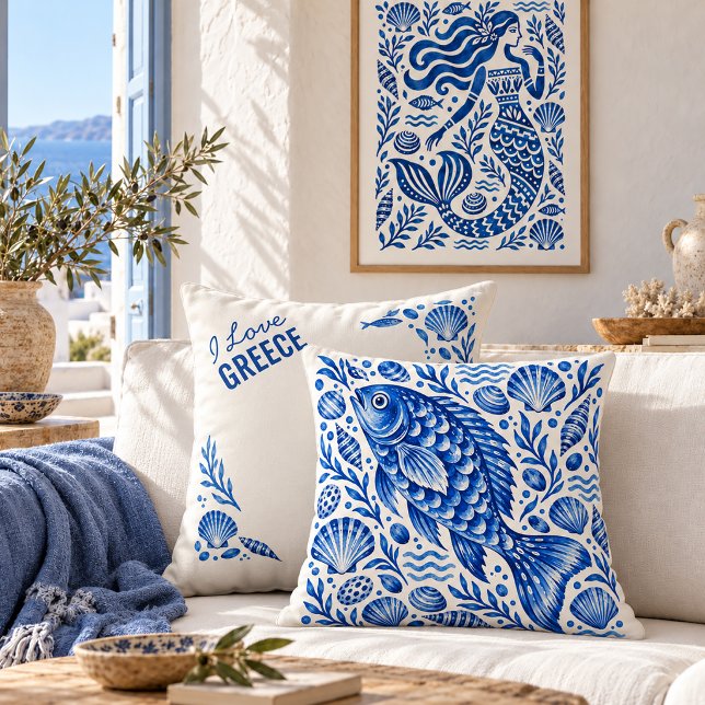 Almohada costera de pez azul griego (Subido por el creador)