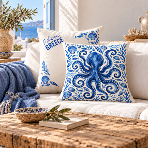 Almohada costera de pulpo azul griego