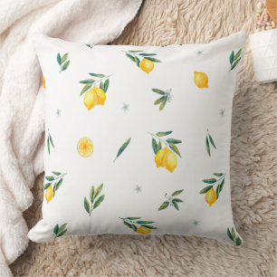 Almohada Cottagecore de Acuarela de Limón Cítrico