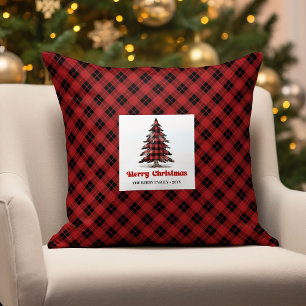 Almohada Cozy Christmas Buffalo Plaid con apellido