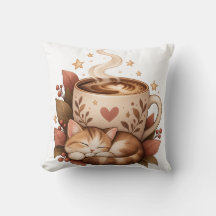 Almohada Cozy Coffee Cat Autumn