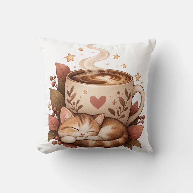 Almohada Cozy Coffee Cat Autumn (Anverso)