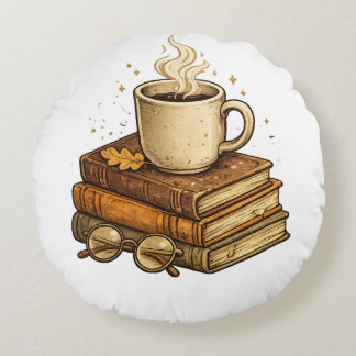 Almohada Cozy Coffee y Libros Estética Vintage