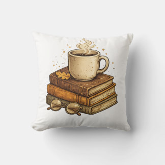 Almohada Cozy Coffee y Libros Estética Vintage