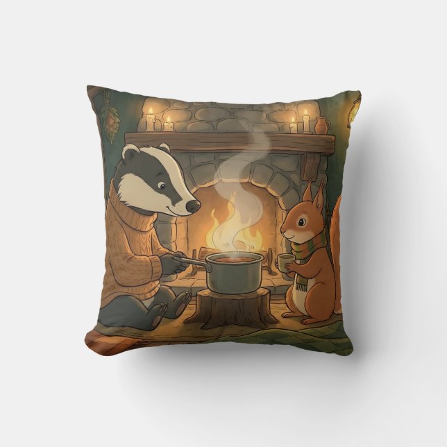 Almohada Cozy Woodland Campfire Animals (Anverso)