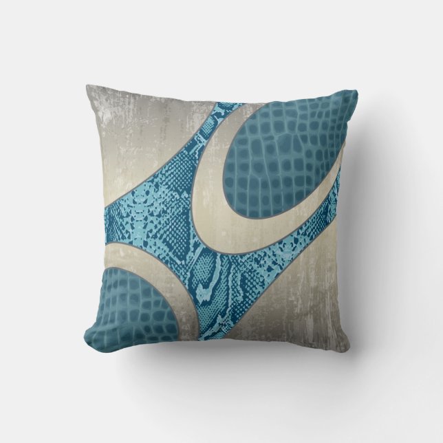 Almohada croca del Piel de serpiente abstracto azu (Anverso)