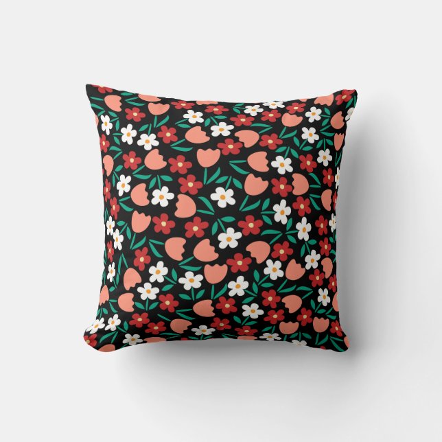 Almohada cuadrada con fondo de flores (Anverso)