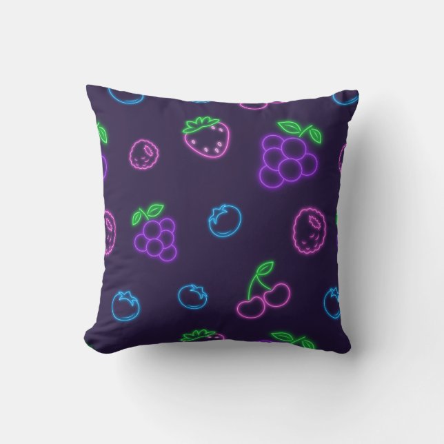 Almohada cuadrada con patrón de bayas neón (Anverso)