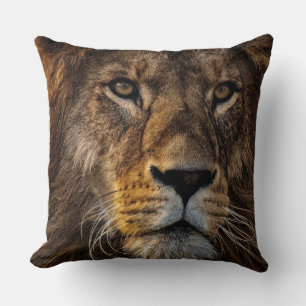 Almohada cuadrada de algodón con cara de león