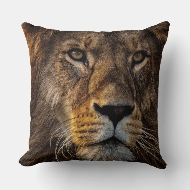 Almohada cuadrada de algodón con cara de león (Anverso)