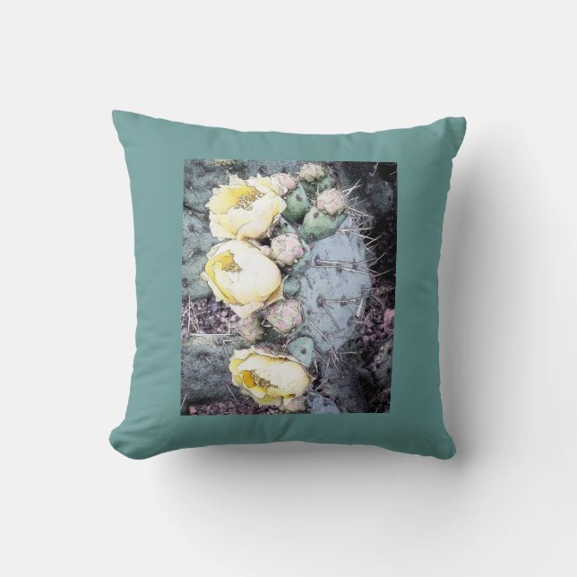 Almohada Cuadrada de Arte Digital Flores de Cactus (Anverso)