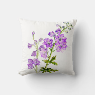 Almohada cuadrada de arte floral fino púrpura Delp