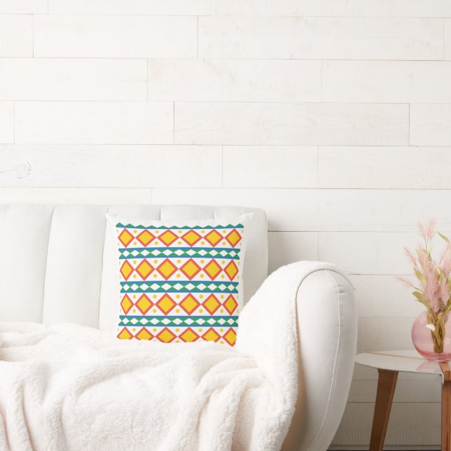 Almohada cuadrada de arte tibetano vibrante | Boho (Sofá)