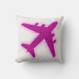 almohada cuadrada de avión rosa purpurina