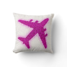 almohada cuadrada de avión rosa purpurina