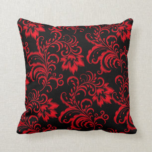 Almohada Cuadrada de Brocado Rojo con Damasco Negr