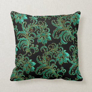 Almohada Cuadrada de Brocado Verde Jade con Damasc