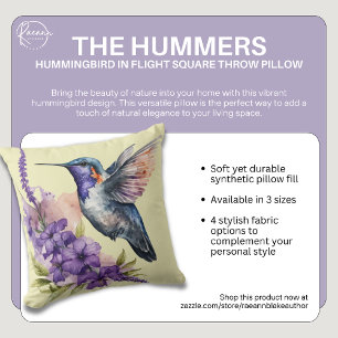 Almohada cuadrada de colibrí en vuelo