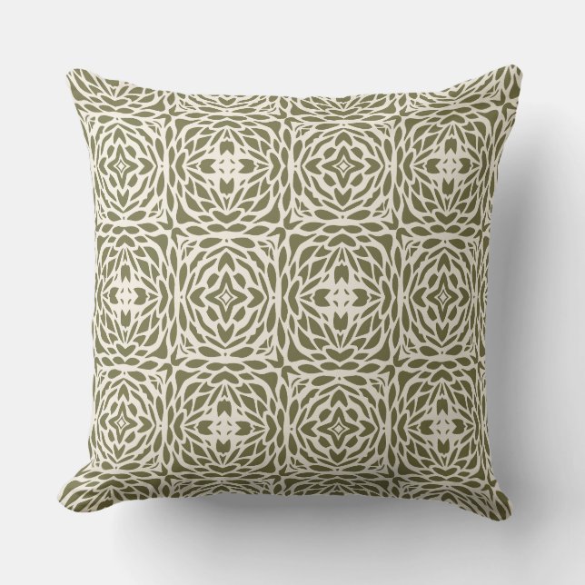 Almohada cuadrada de encaje floral oliva geométric (Anverso)