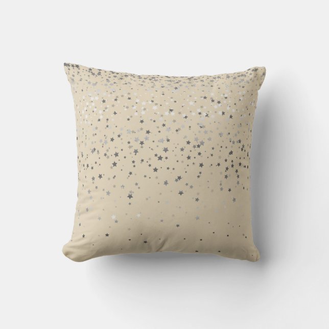 Almohada cuadrada de estrellas plateadas pequeñas  (Anverso)