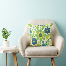 Almohada cuadrada de flores azules y verdes