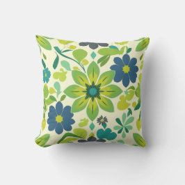 Almohada cuadrada de flores azules y verdes